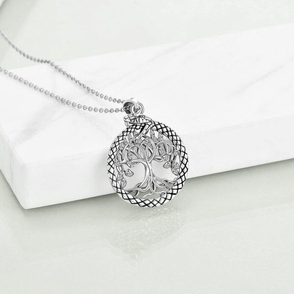 Sterling Silver Tree Of Life Snake Necklace-1