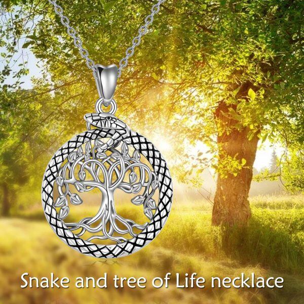 Sterling Silver Tree Of Life Snake Necklace-4