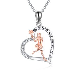 Sterling Silver Heart Tennis Necklace-0