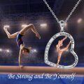 wholesale 925 Sterling Silver Heart-Shaped Gymnast Pendant Necklace with Cubic Zirconia and Inspirational Message - Gifts for Girls-0-4