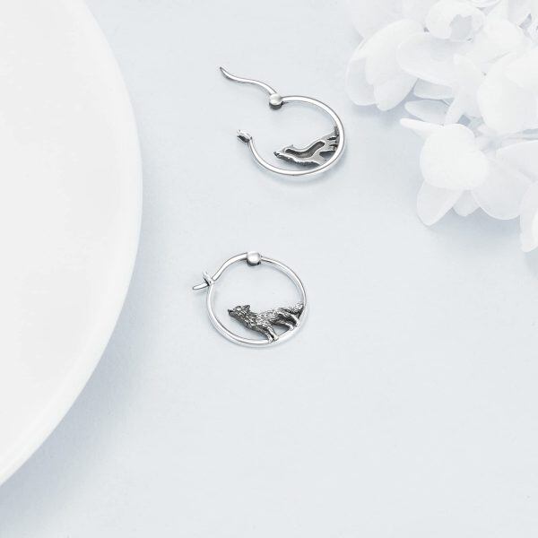 Sterling Silver Wolf Earrings-3