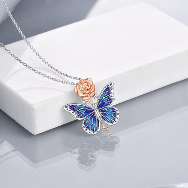 Sterling Silver Butterfly Rose Necklace-2