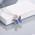 wholesale Sterling Silver Butterfly Rose Necklace - rhodium-and-rose-gold-plated-0-8