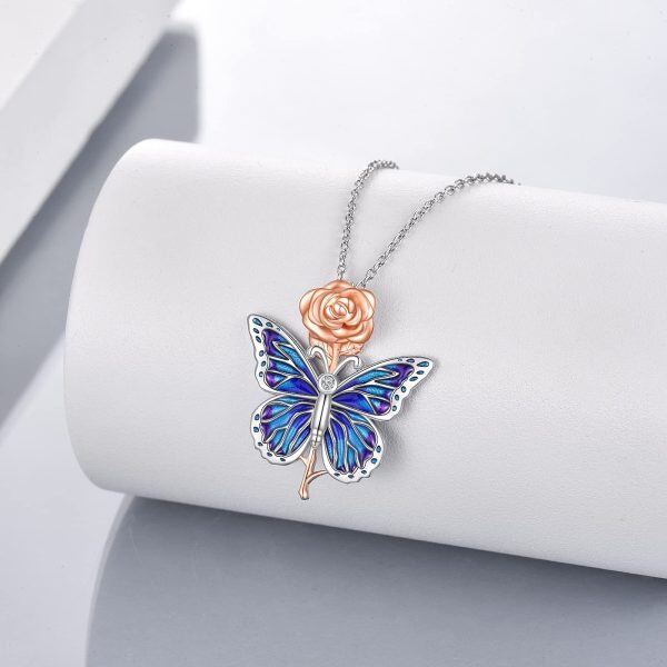 Sterling Silver Butterfly Rose Necklace-3