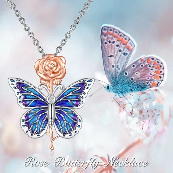 Sterling Silver Butterfly Rose Necklace-4