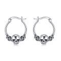 wholesale 925 Sterling Silver Skull Hoop Earrings with Rose Details for Women-0-0