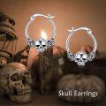 wholesale 925 Sterling Silver Skull Hoop Earrings with Rose Details for Women-0-4