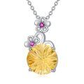 wholesale 925 Sterling Silver Round Citrine Pendant Flower Design Necklaces for Women-0-0