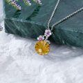 wholesale 925 Sterling Silver Round Citrine Pendant Flower Design Necklaces for Women-0-1