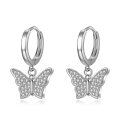 wholesale 925 Sterling Silver Butterfly Hoop Earrings with Cubic Zirconia Pendant for Women Girls  (Butterfly)-0-0