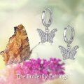 wholesale 925 Sterling Silver Butterfly Hoop Earrings with Cubic Zirconia Pendant for Women Girls  (Butterfly)-0-5
