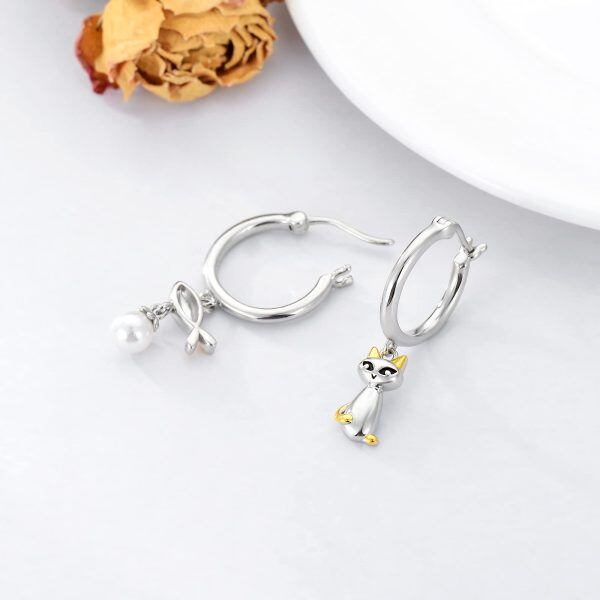 Sterling Silver Cat And Fish Earrings-2