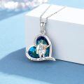 wholesale 925 Sterling Silver Blue Crystal Unicorn Love Forever Pendant Necklace-0-2
