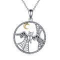 wholesale 925 Sterling Silver Bat & Crescent Moon Gothic Punk Pendant Necklace for Women-0-0