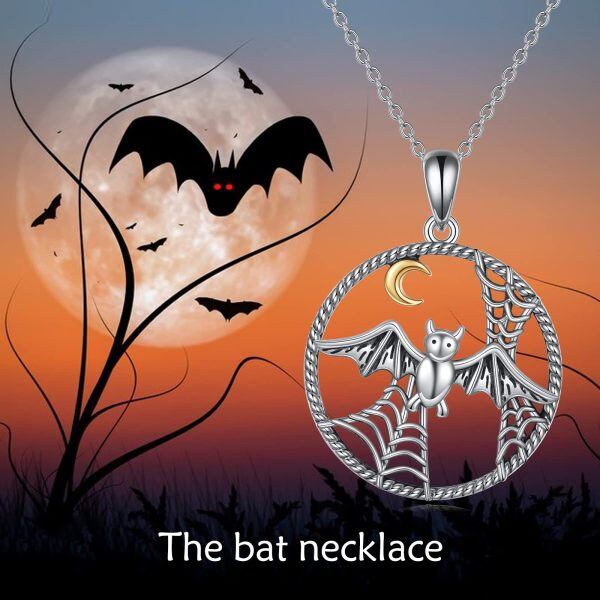 Sterling Silver Bat Moon Necklace-5