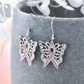 wholesale 925 Sterling Silver Pink Ribbon Crystal Butterfly Drop Earrings-0-1