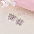 wholesale 925 Sterling Silver Pink Ribbon Crystal Butterfly Drop Earrings-0-2