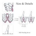 wholesale 925 Sterling Silver Pink Ribbon Crystal Butterfly Drop Earrings-0-3