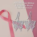 wholesale 925 Sterling Silver Pink Ribbon Crystal Butterfly Drop Earrings-0-5