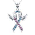 wholesale 925 Sterling Silver Pink and Blue Ribbon Angel Mommy Memorial Pendant Necklace for Pregnancy Loss-0-0
