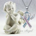wholesale 925 Sterling Silver Pink and Blue Ribbon Angel Mommy Memorial Pendant Necklace for Pregnancy Loss-0-5