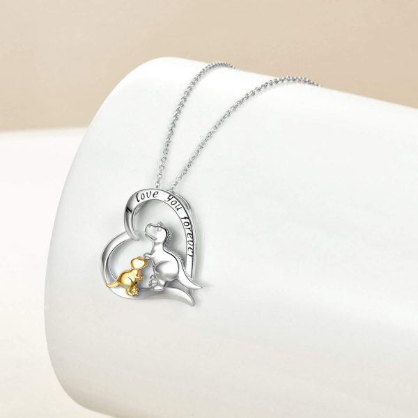 Sterling Silver Dinosaur Heart Necklace-2