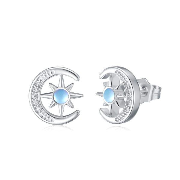 Sterling Silver Moon And Star Earrings-0