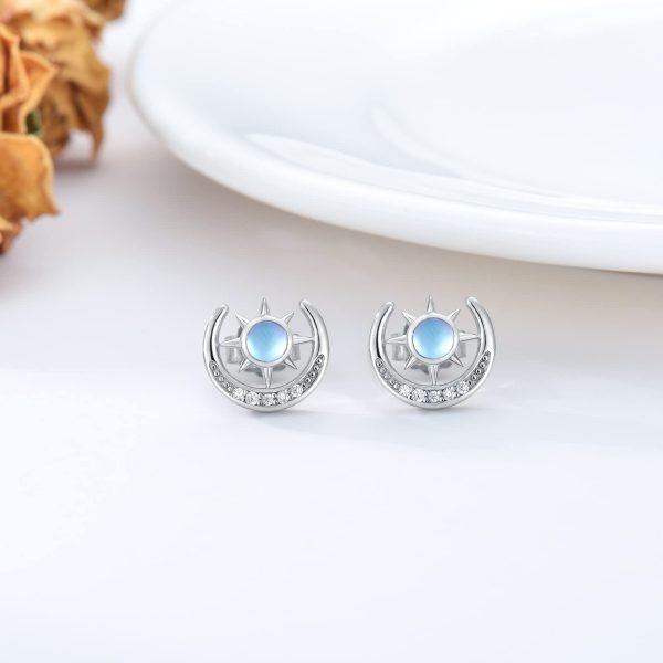 Sterling Silver Moon And Star Earrings-4