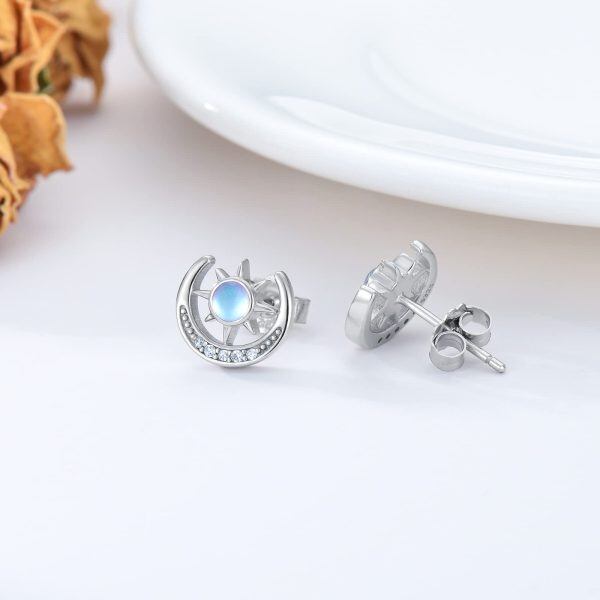 Sterling Silver Moon And Star Earrings-5