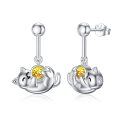 wholesale 925 Sterling Silver Yellow Crystal Cat Dangle Earrings Hypoallergenic Gifts for Women Girls-0-0