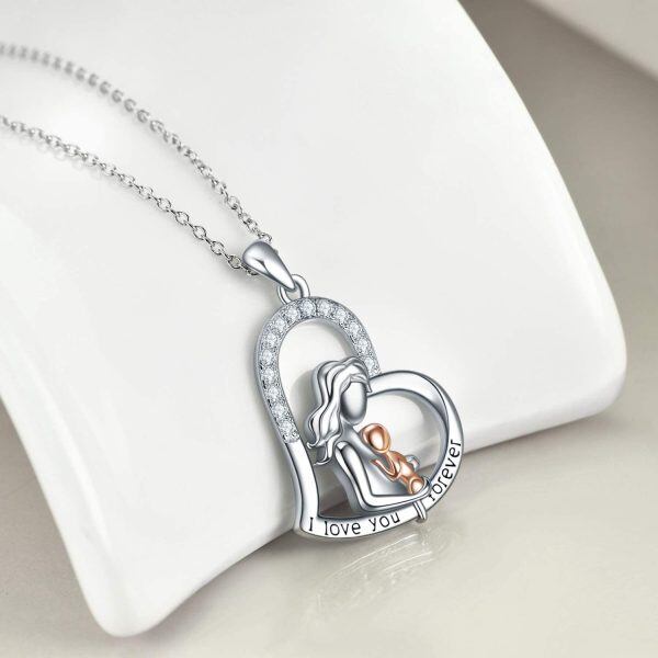 Sterling Silver Mother Hold Child Necklace-3