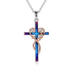 Sterling Silver Heart Cross Necklace-0