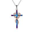 wholesale 925 Sterling Silver Blue Enamel Heart Cross Pendant Necklace for Women-0-0