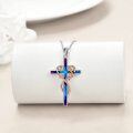 wholesale 925 Sterling Silver Blue Enamel Heart Cross Pendant Necklace for Women-0-2