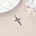 wholesale 925 Sterling Silver Blue Enamel Heart Cross Pendant Necklace for Women-0-3