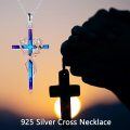 wholesale 925 Sterling Silver Blue Enamel Heart Cross Pendant Necklace for Women-0-5