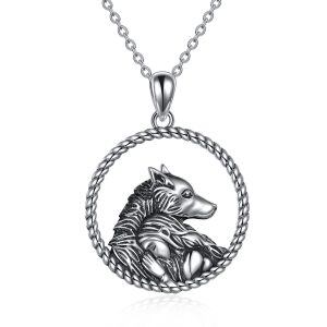 Sterling Silver Wolf And Girl Necklace-0