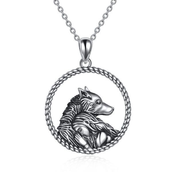 Sterling Silver Wolf And Girl Necklace-0