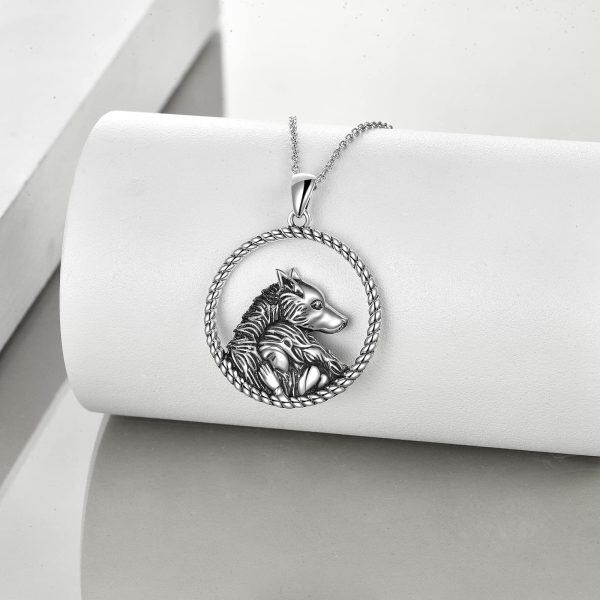 Sterling Silver Wolf And Girl Necklace-2