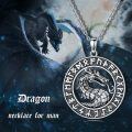wholesale 925 Sterling Silver Viking Dragon Rune Circle Pendant Necklace for Men-0-4