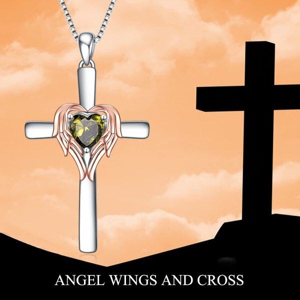 Sterling Silver Cross Angel Wing Necklace-4