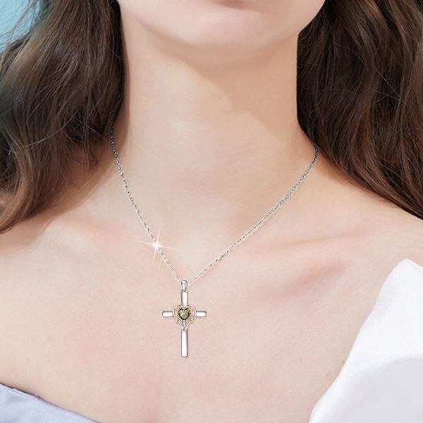 Sterling Silver Cross Angel Wing Necklace-5