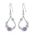 wholesale 925 Sterling Silver Purple and Gold Daisy Flower Drop Earrings for Women-0-0