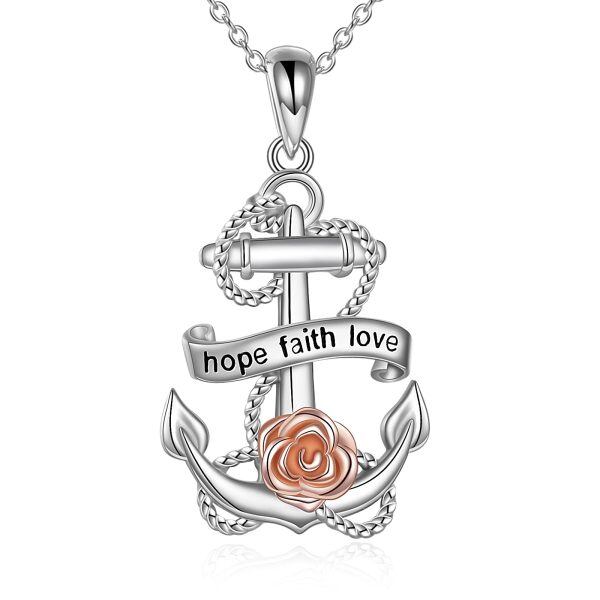 Sterling Silver Anchor Rose Necklace-0