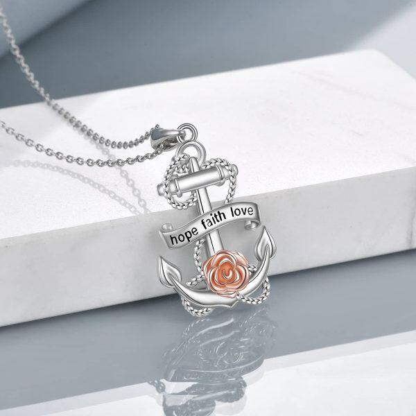 Sterling Silver Anchor Rose Necklace-2