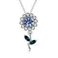 wholesale 925 Sterling Silver Blue Crystal Flower Pendant Necklace for Women-0-0