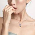 wholesale 925 Sterling Silver Blue Crystal Flower Pendant Necklace for Women-0-1
