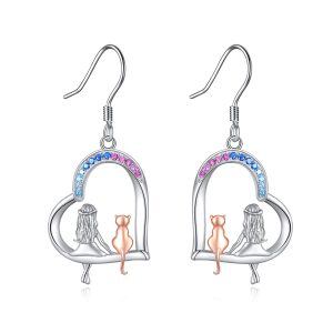 Sterling Silver Girl And Cat Earrings-0