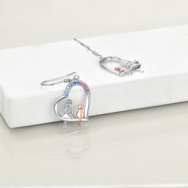 Sterling Silver Girl And Cat Earrings-1