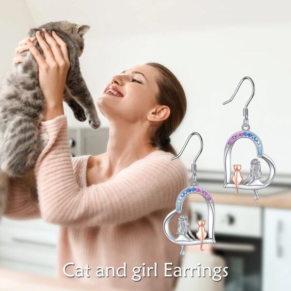 Sterling Silver Girl And Cat Earrings-4